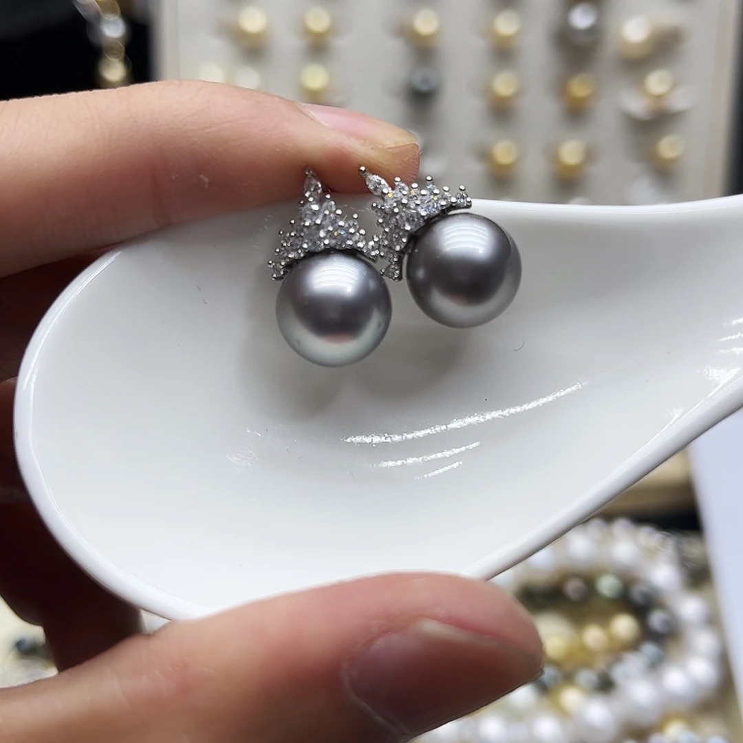 海水珍珠耳饰银S925镶嵌