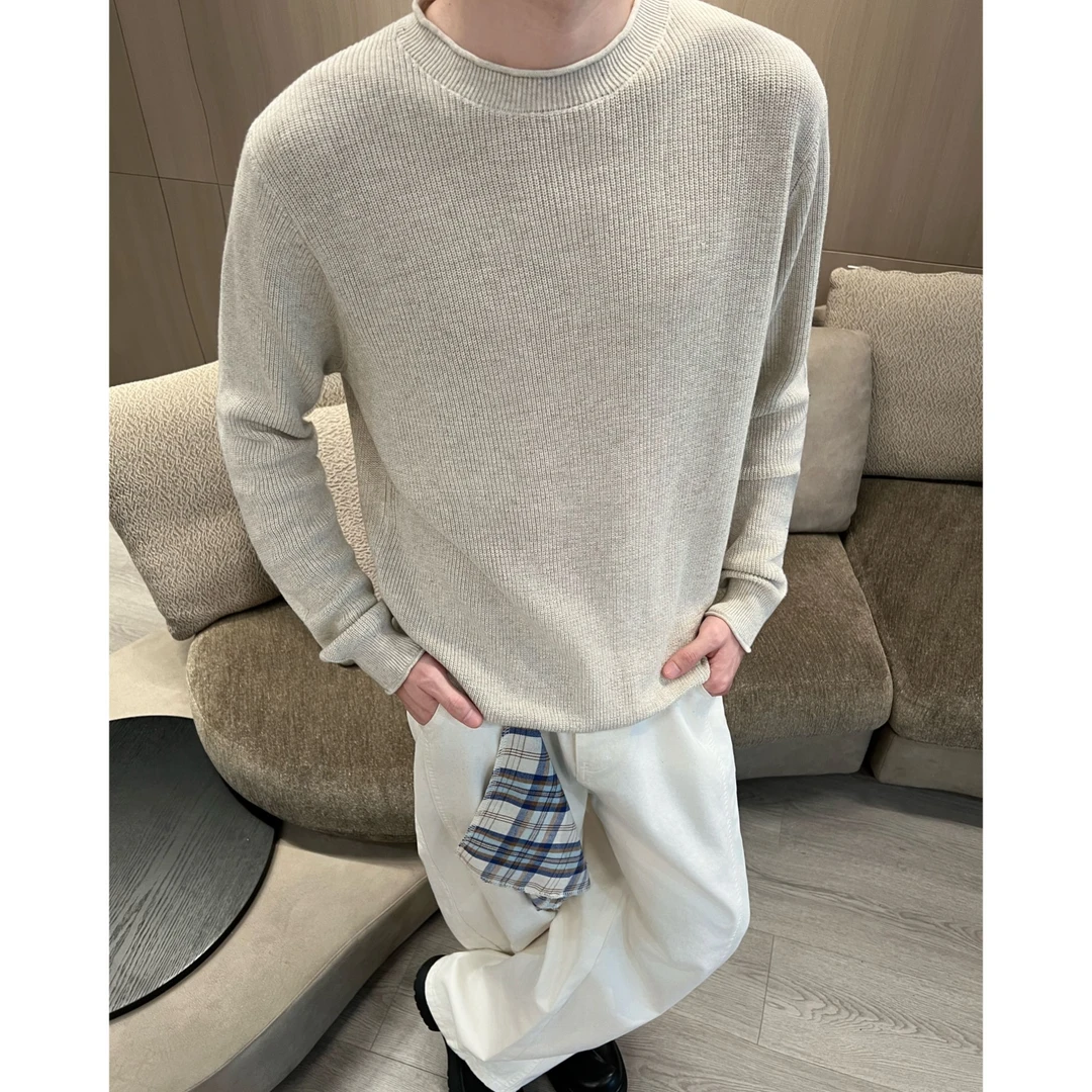 ins秋冬新款男上衣老钱风打底针织衫宽松休闲百搭痞帅圆领线衣男