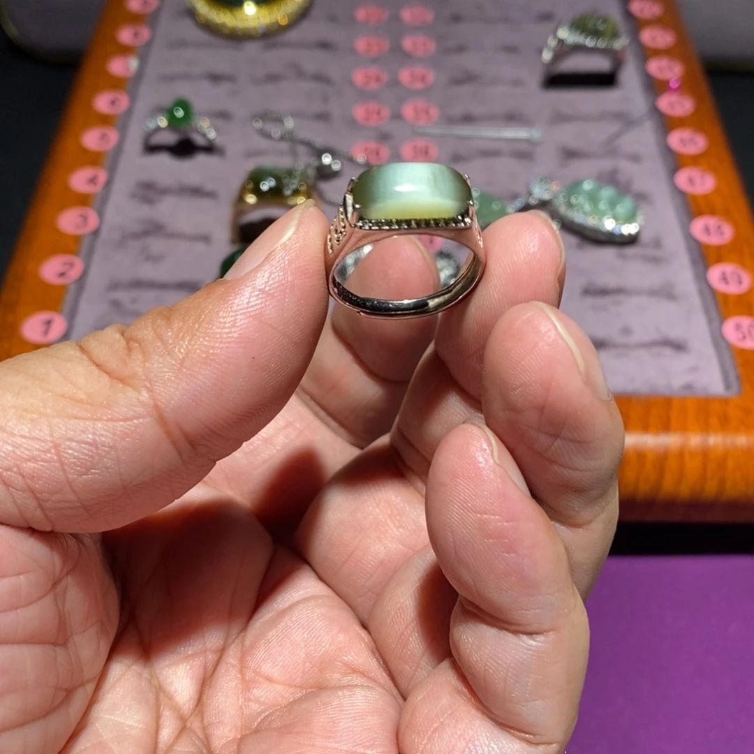 和田玉（碧玉）银S925镶嵌戒指
