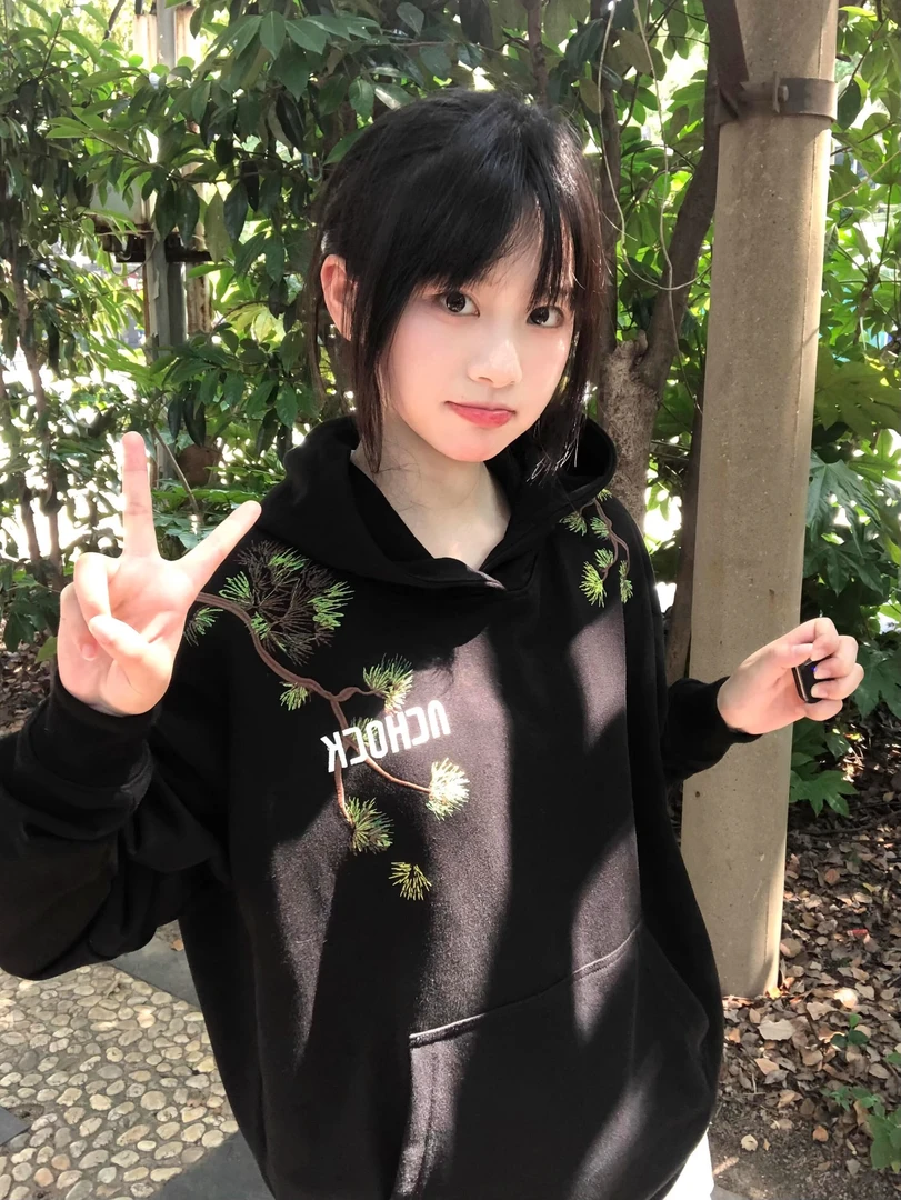 美式复古迎客松刺绣连帽卫衣男女2025新款秋冬季国潮情侣宽松上衣