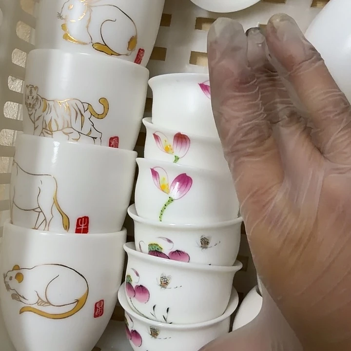 高端系列羊脂玉茶杯六个一组