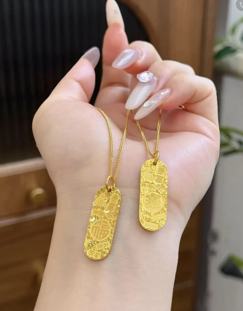 铜合金项链 铜合金项链 金店同款吉言碎冰冰圆牌吊坠项链暴富牌43