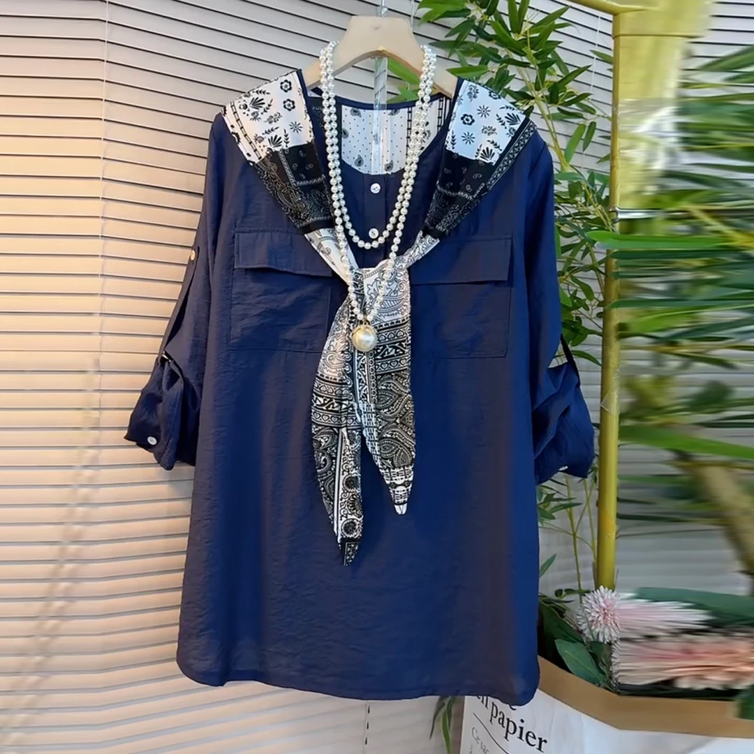 2025秋季新款时尚大码女装显瘦洋气减龄假两件披肩长袖t恤上衣潮