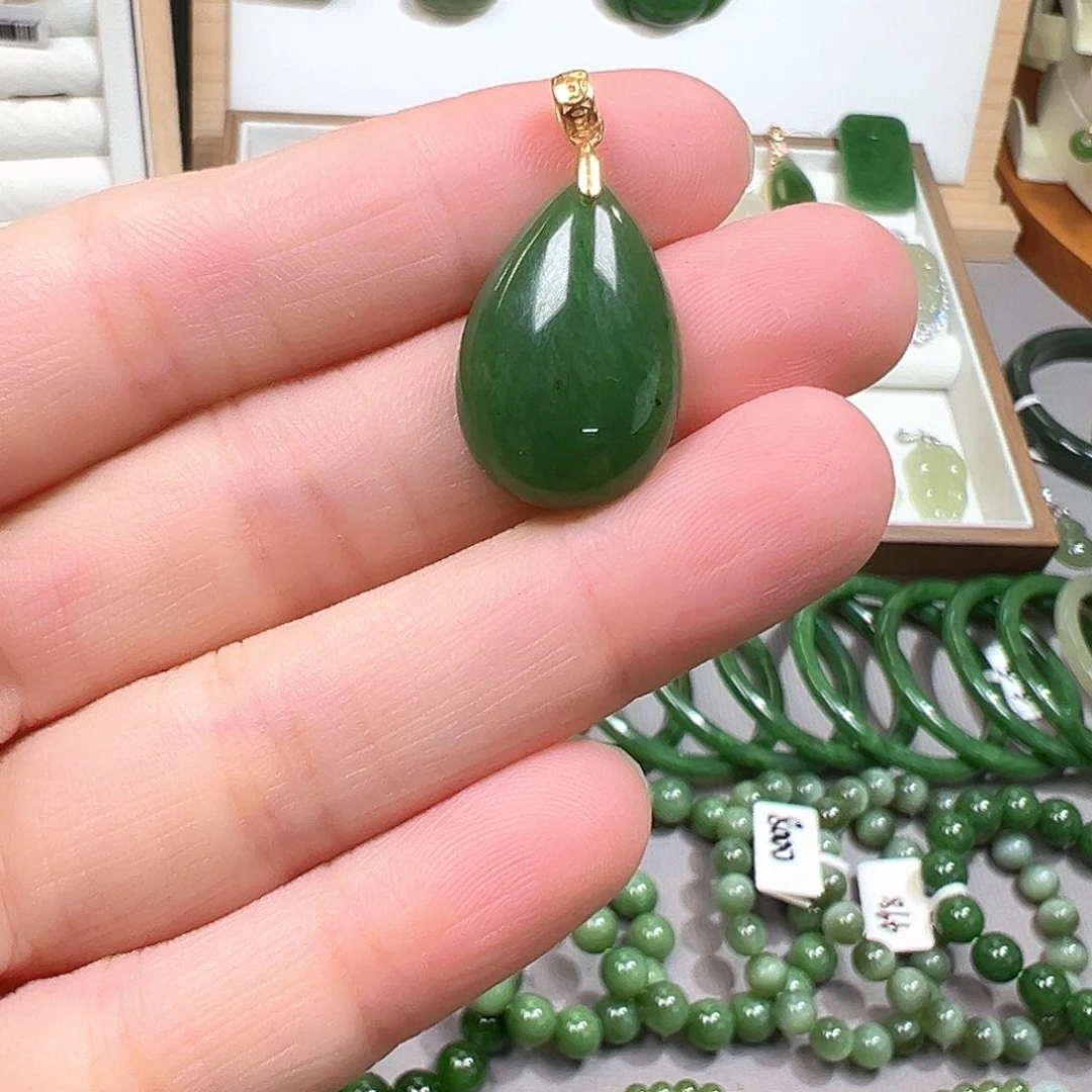 璎***珞颈饰银S925镀金镶嵌和田玉（碧玉）
