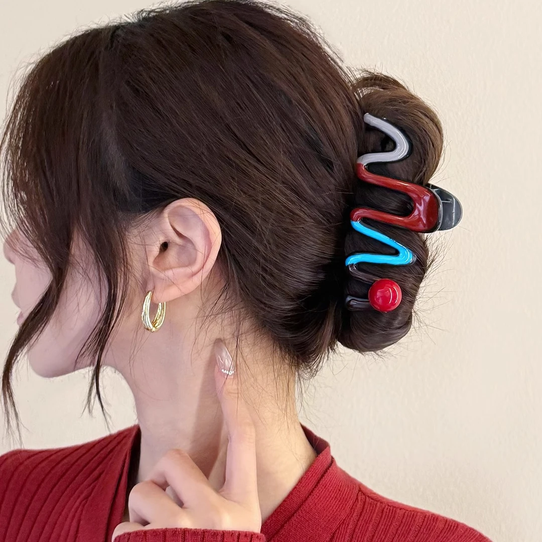 彩色波浪抓夹2025新款高级感撞色大号鲨鱼夹女后脑勺气质盘发发夹