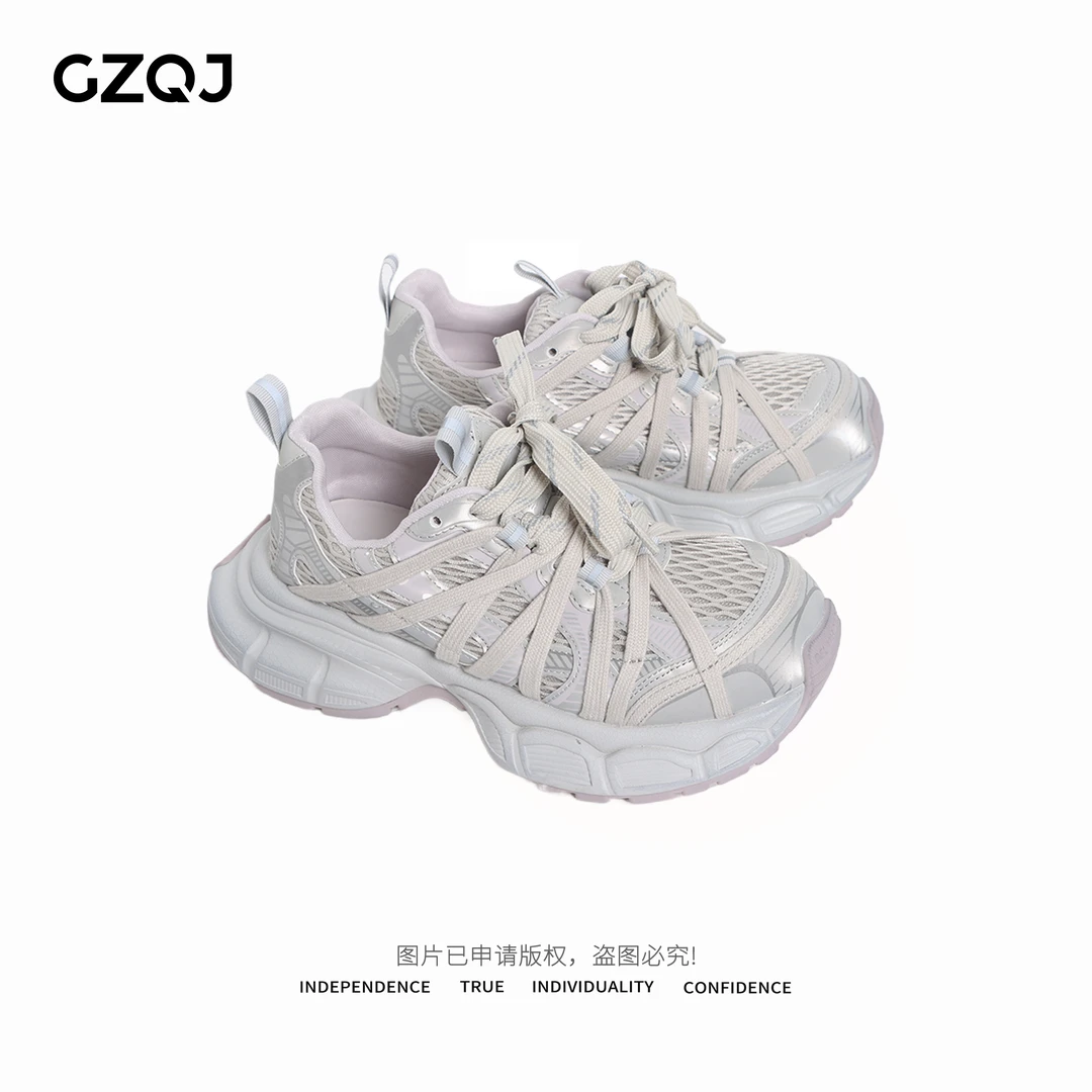 老琴私服 2025春季新款潮流做旧时尚增高解构绑带老爹鞋女  91375