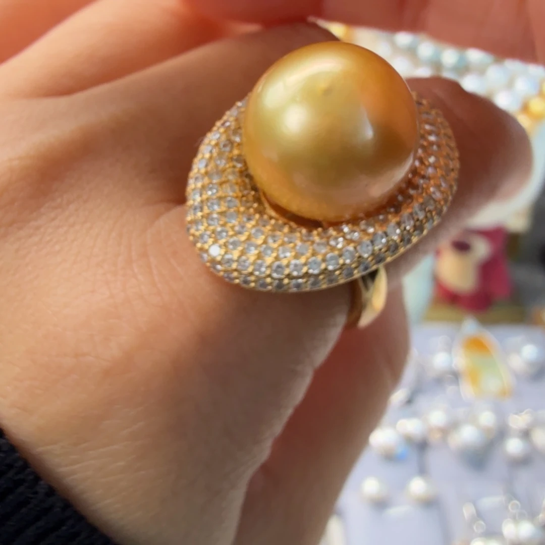 素***素戒指银S925镶嵌海水珍珠