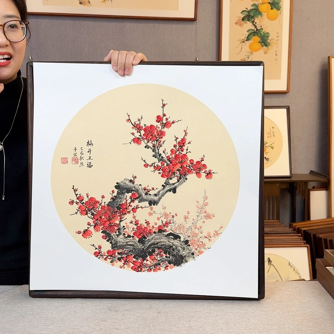 版画纯手绘，纯手写带框尺寸：53×53厘米