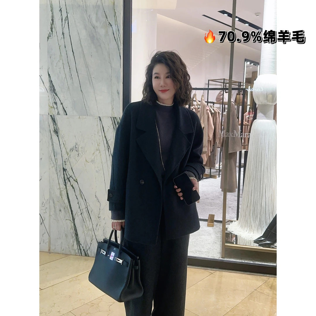 微胖女装【高定大衣】绵羊毛大衣翻领立体分割羊绒外套新款2565