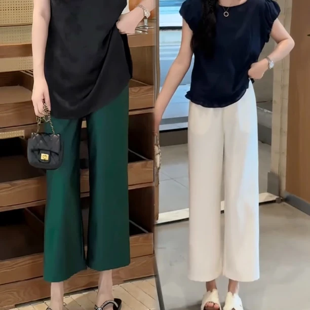 欧洲站夏季新款薄款韩版大直筒裤女百搭显瘦亮丝珠光阔腿裤西裤潮