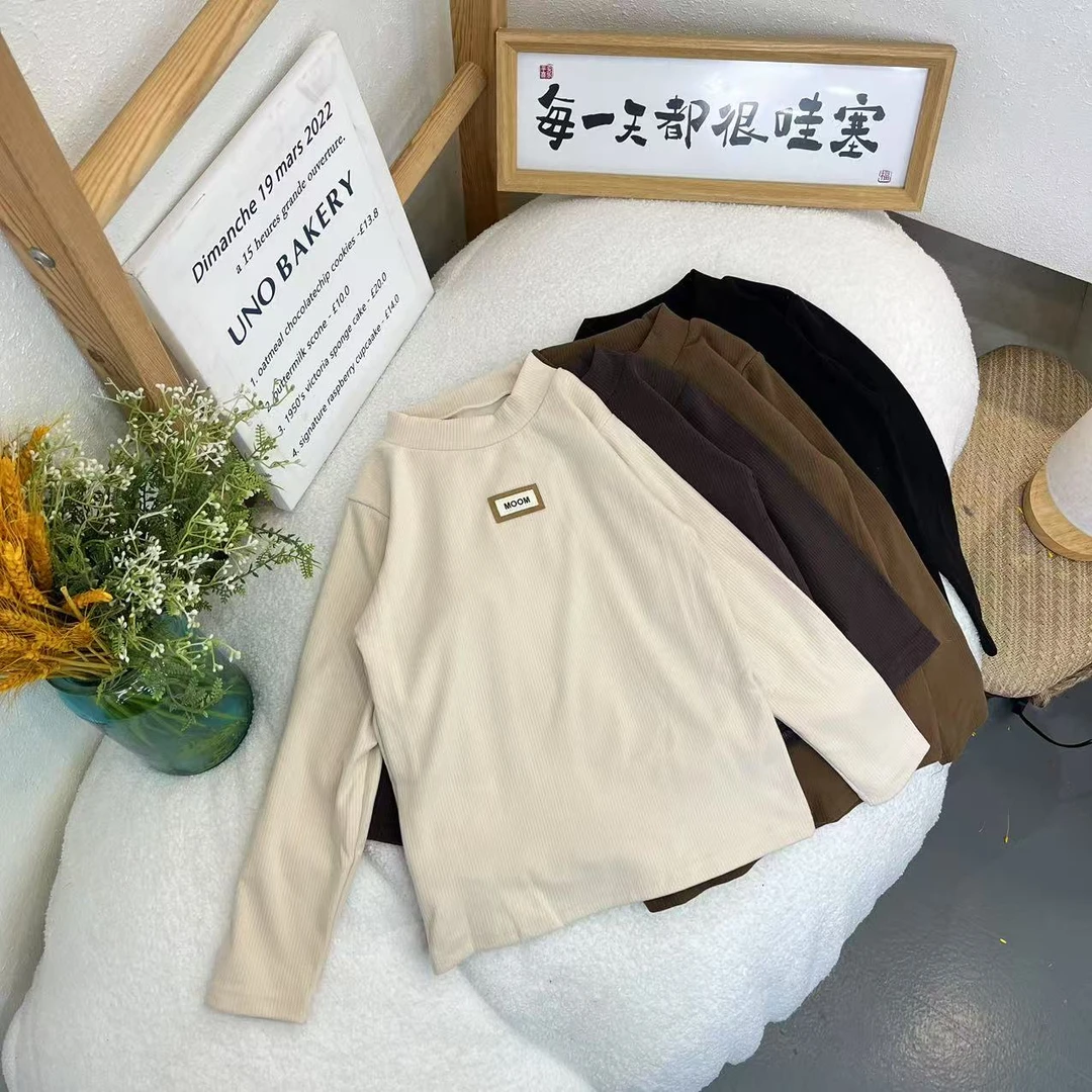 【现货】dds-2454黑杏咖 130-170休闲 时尚儿童长袖百搭打底衫