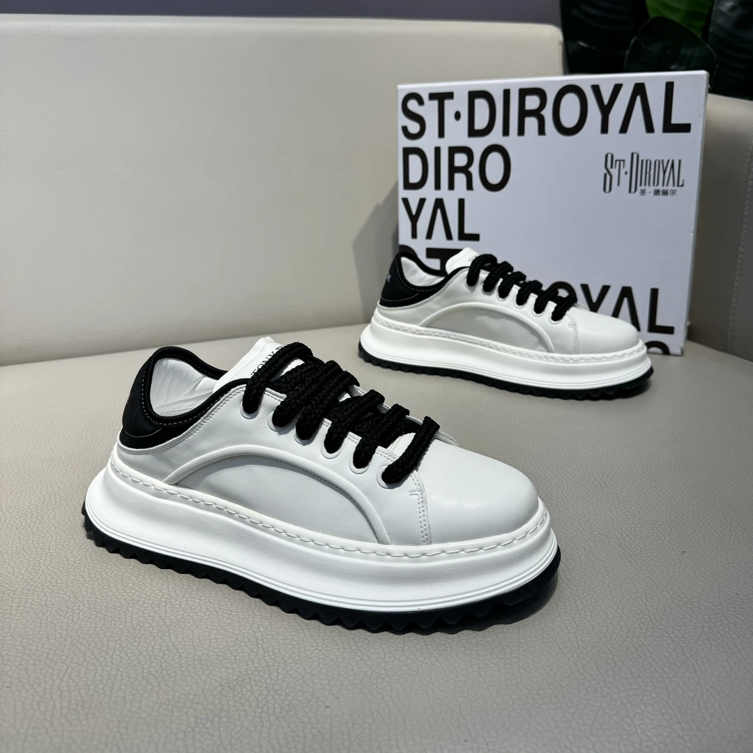 男鞋2025年早春季新款时尚百搭厚底增高皮面小白鞋潮男休闲运动鞋