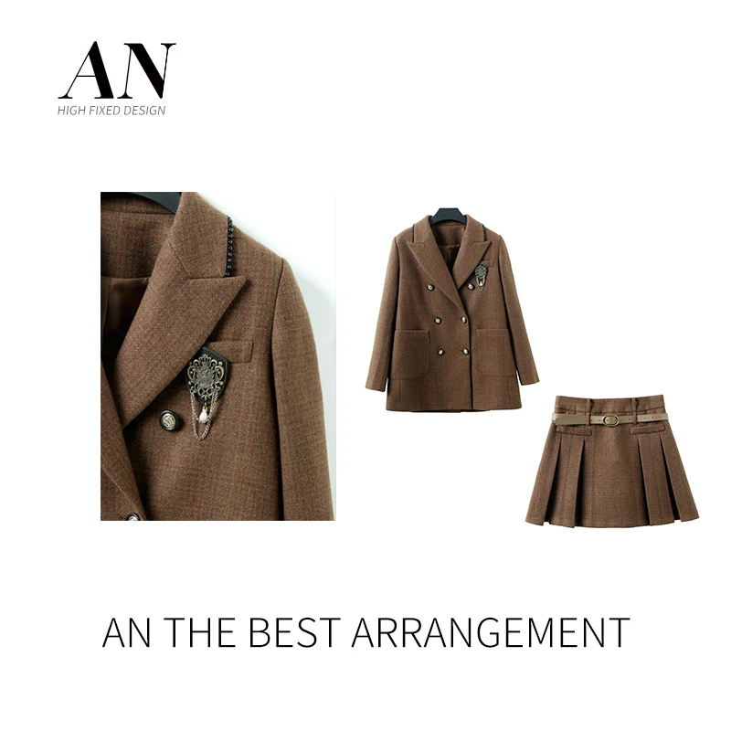 AN定制【凡烁】设计师款百搭轻奢法式洋气减龄半裙套装AT2311002