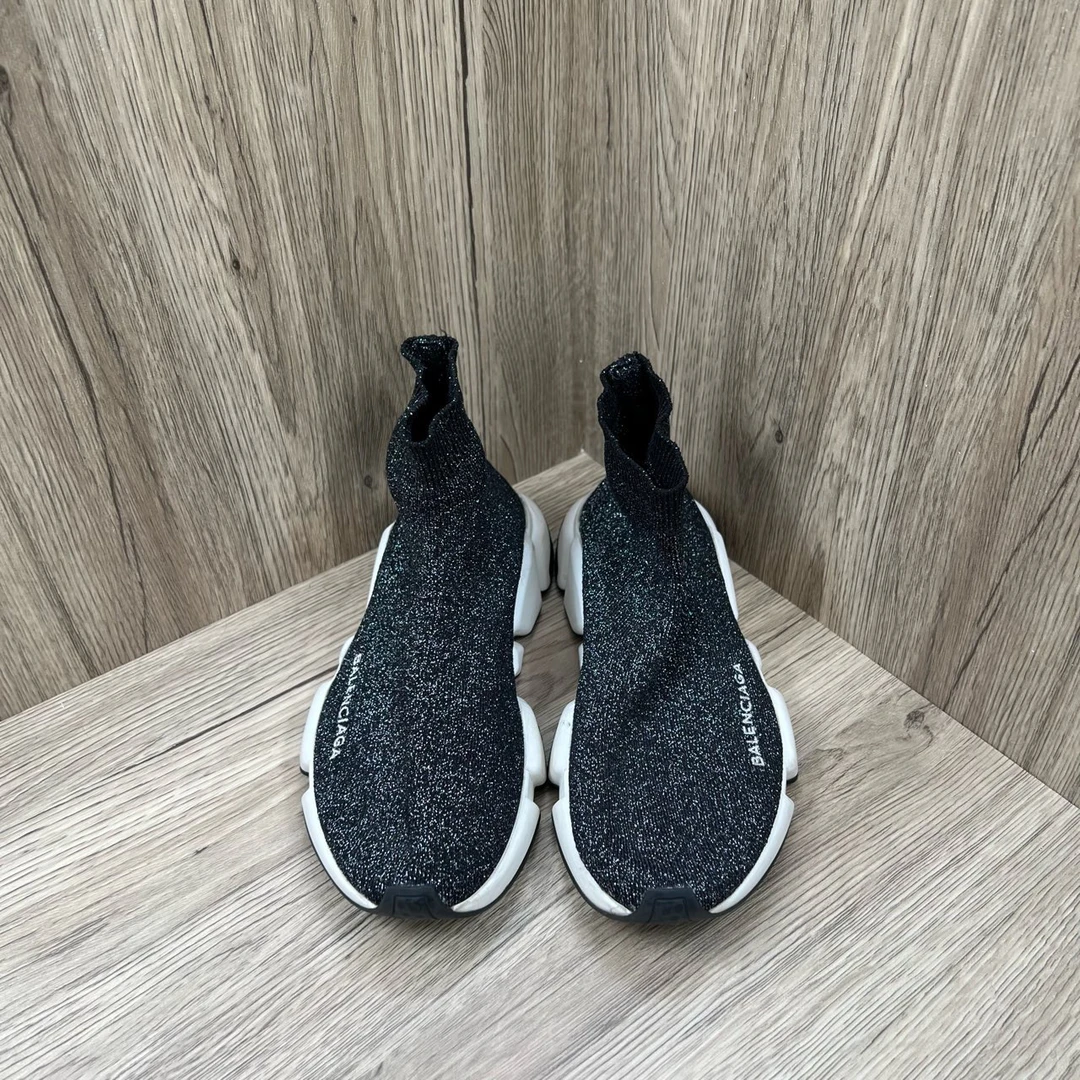 95新 Balenciaga/巴黎世家 黑色闪粉针织袜子鞋 内长235/95新/无