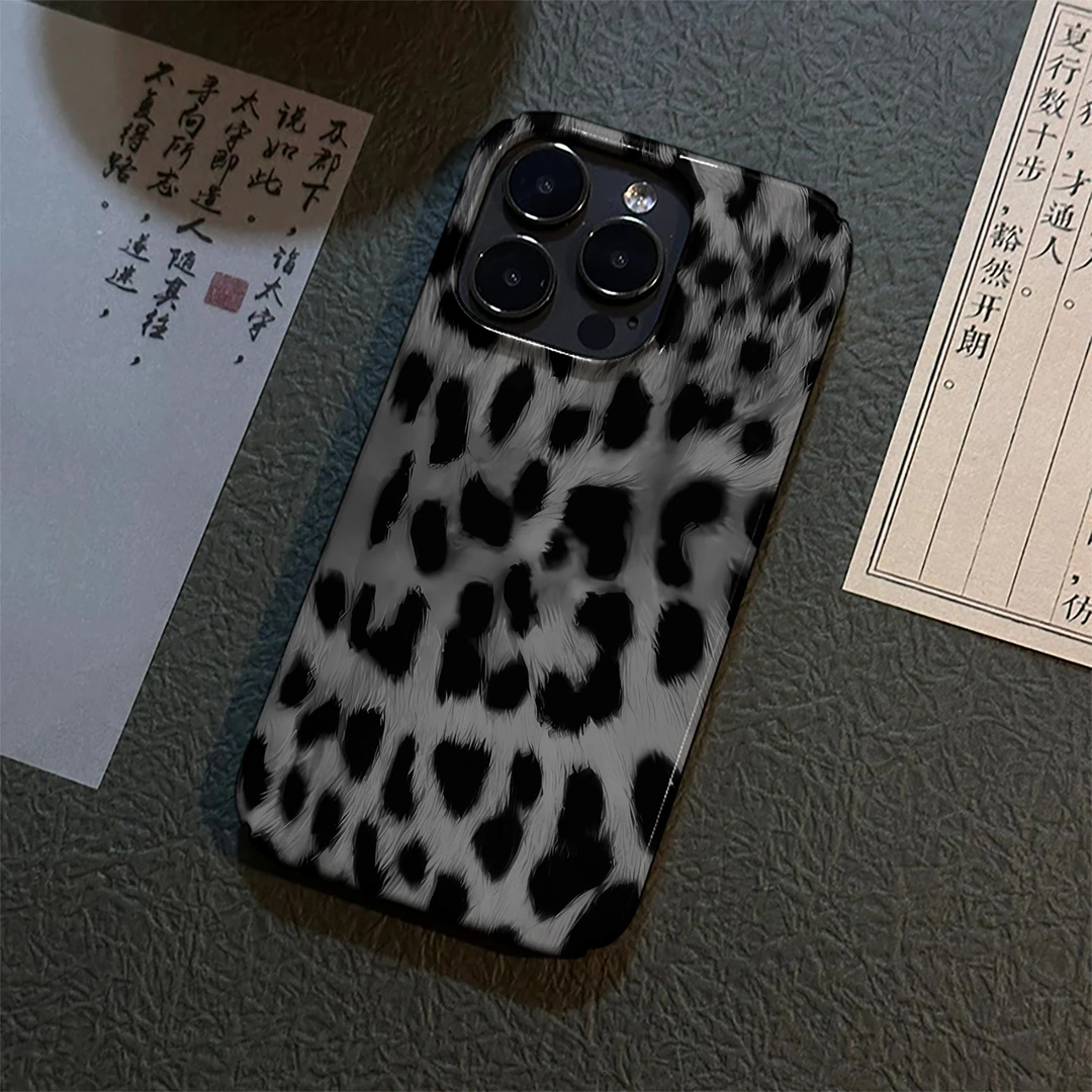 灰色豹纹适用苹果13手机壳菲林iPhone14/15/16/17硬壳个性卡通12p