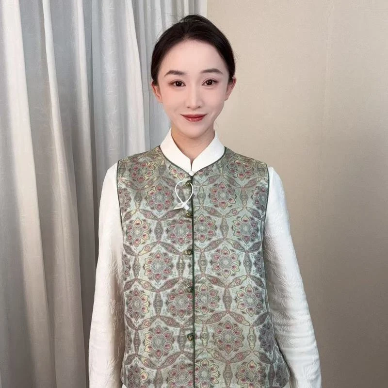 【敦煌宝相花-绿】2024新款中式国风宝相花织金双穿宋锦马甲CE-9