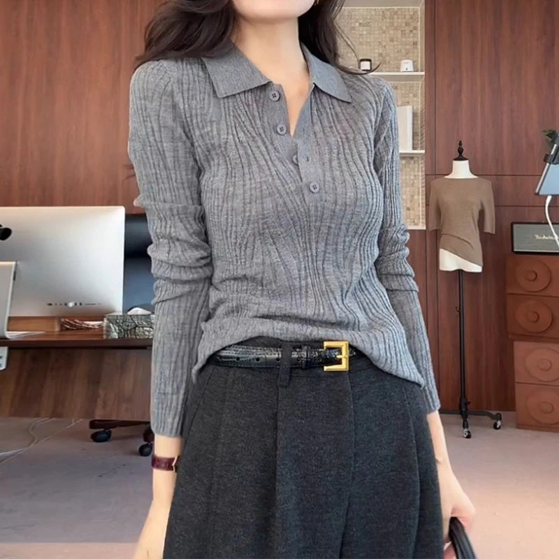 胖mm时尚气质减龄上衣长袖秋季双11新款轻熟简约风polo领针织衫女