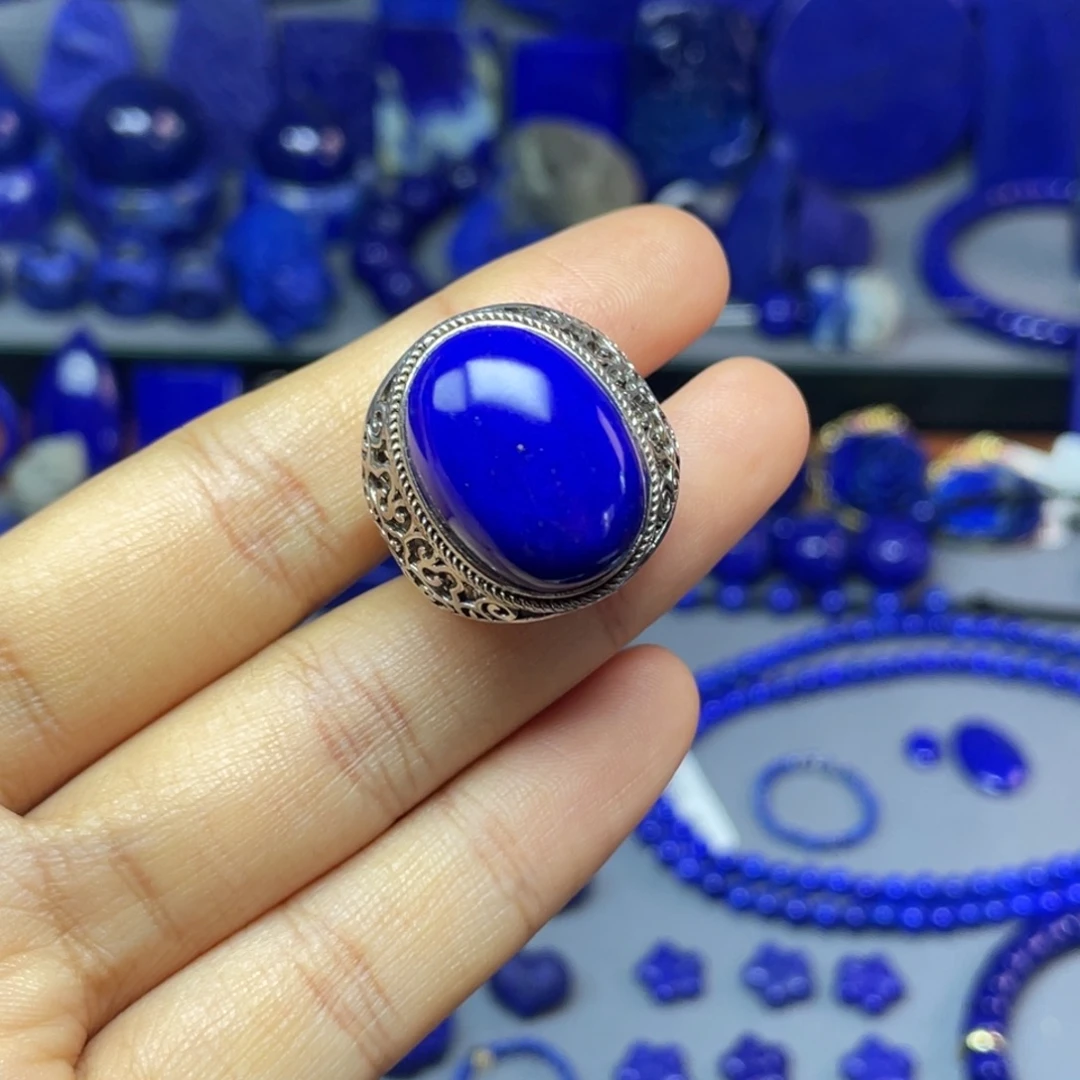 青金石银S925镶嵌戒指（可调节）