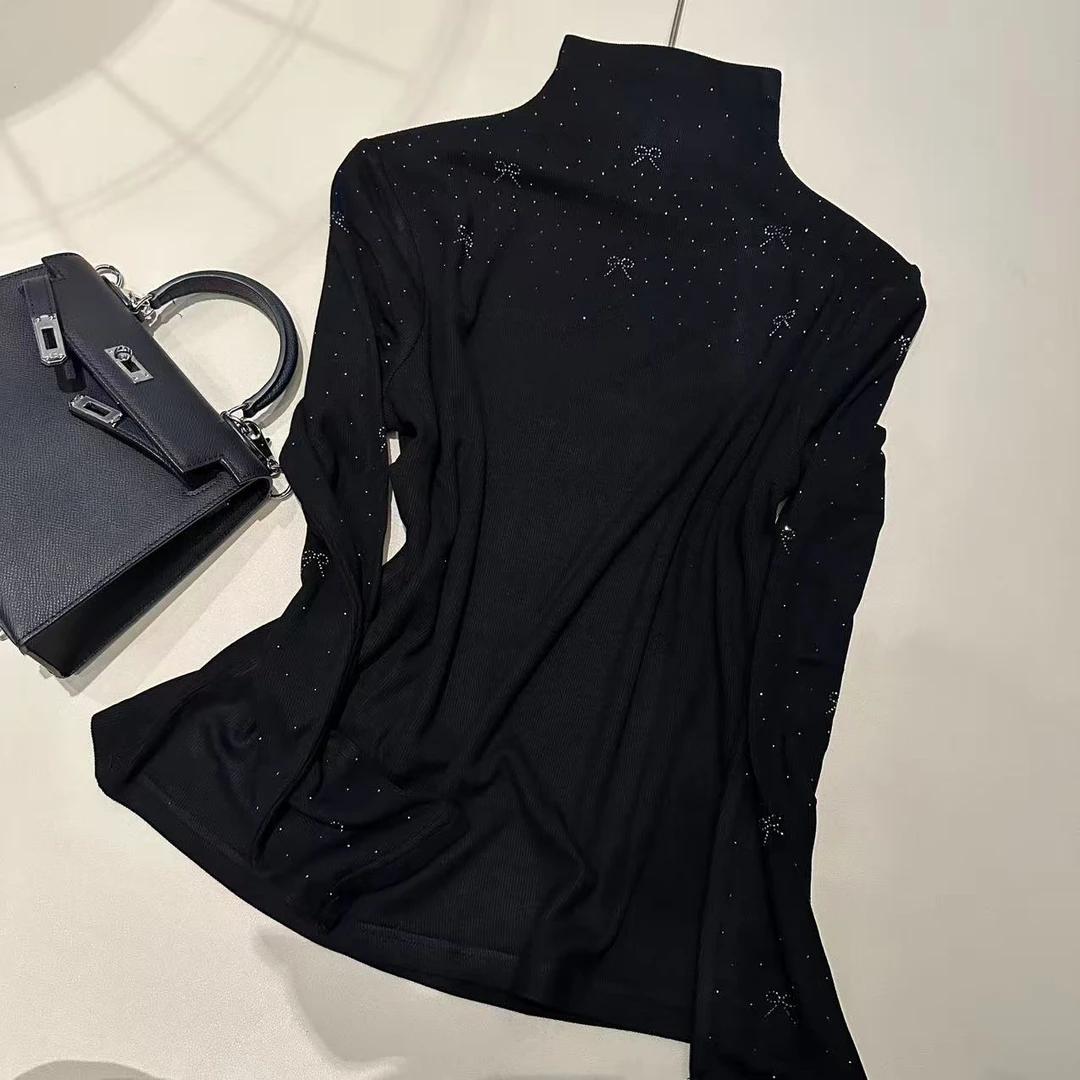 《姚家优麦汇》Y7675冬款磨毛高领设计感时尚百搭长袖显瘦上衣女