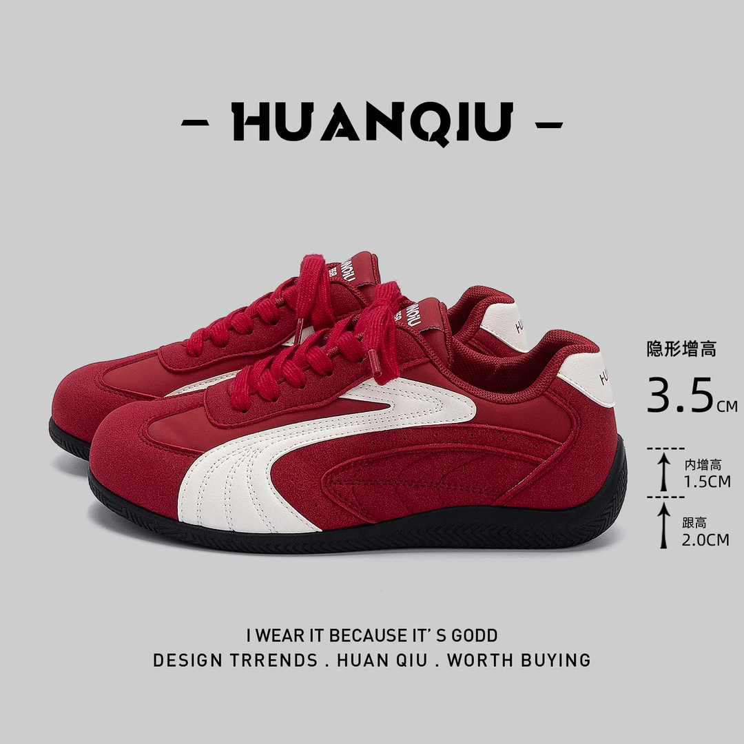 环球网面透气德训鞋女2025新款夏季红色百搭板鞋休闲鞋女款赛车鞋