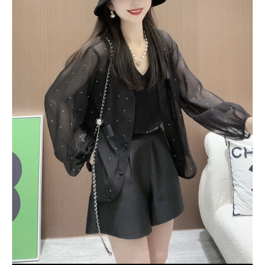 【星空防晒】CHUN家轻奢时尚休闲宽松亮钻桑蚕丝外搭