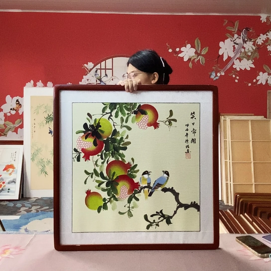 国画手写手绘带框包邮国画作品62✖️62