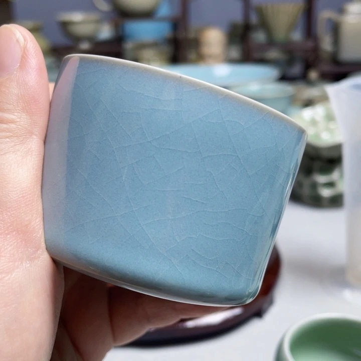 原矿釉天青扳指杯微瑕