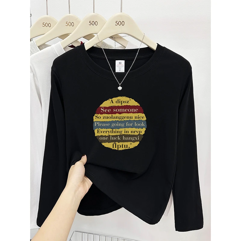 黑色圆领长袖t恤女秋冬季胖mm大码正肩遮肉显瘦打底衫百搭上衣服