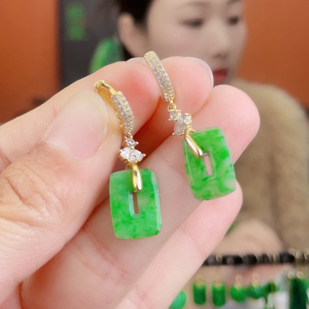 翡翠银S925镶嵌耳饰