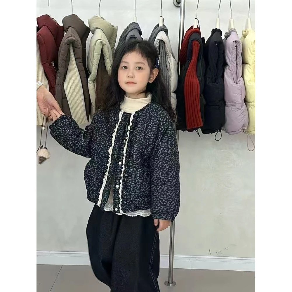 现货Q373女童冬季加绒加厚韩版碎花棉服棉衣外套