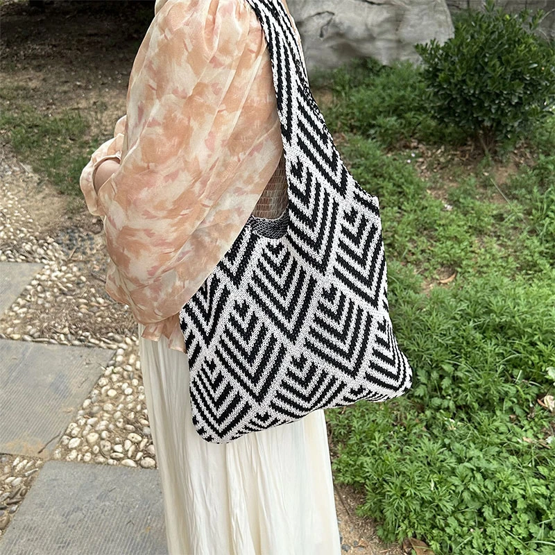 法式夏季腋下包耐脏编织敞口托特包条纹单肩包手拎包百搭时尚简约