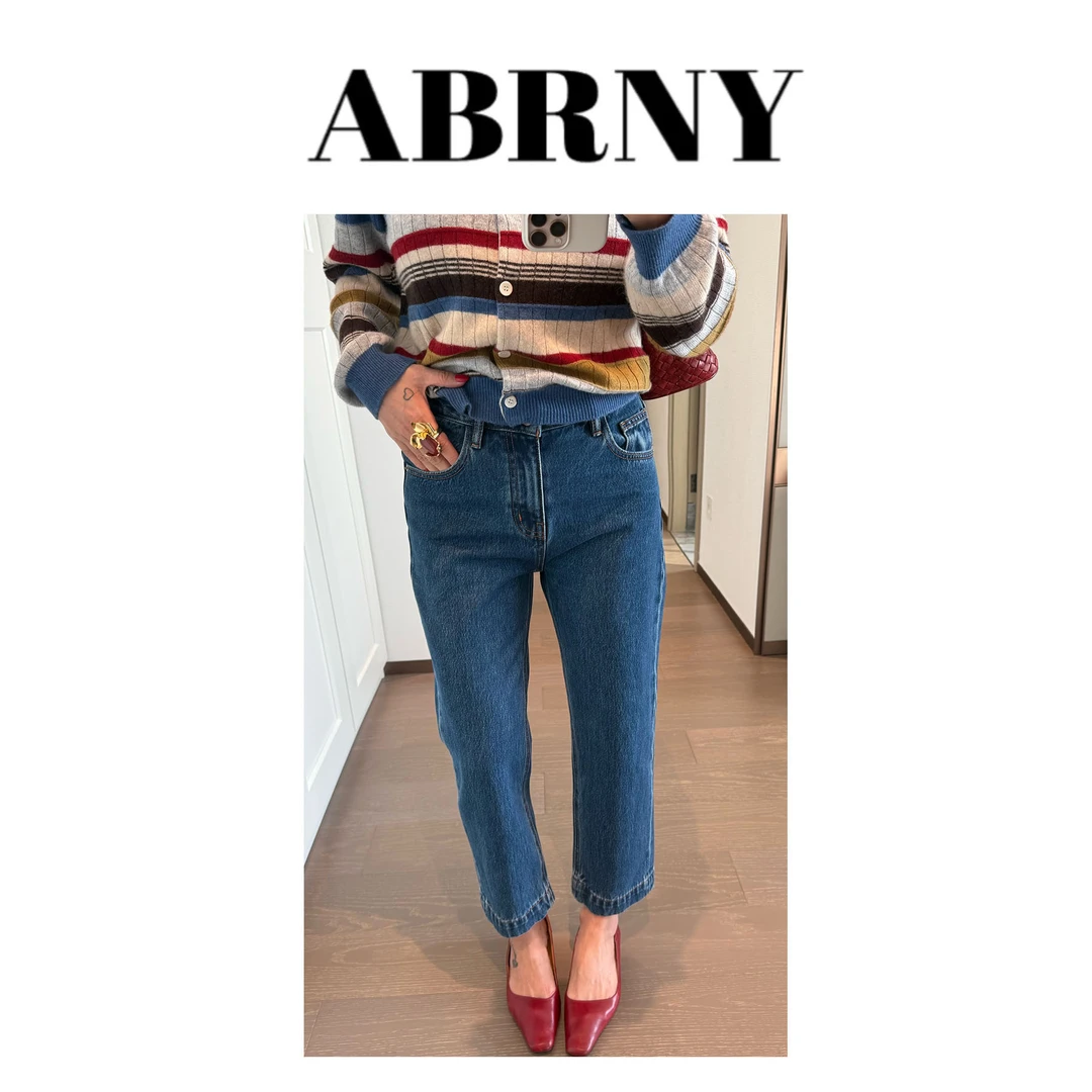 许小黑【复古蛋卷】四季款中高腰无弹水洗蓝蛋卷牛仔裤85828