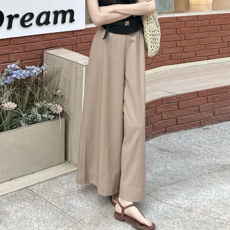 【商场同款】夏季简约百搭两侧松紧高腰设计九分阔腿休闲裤110014