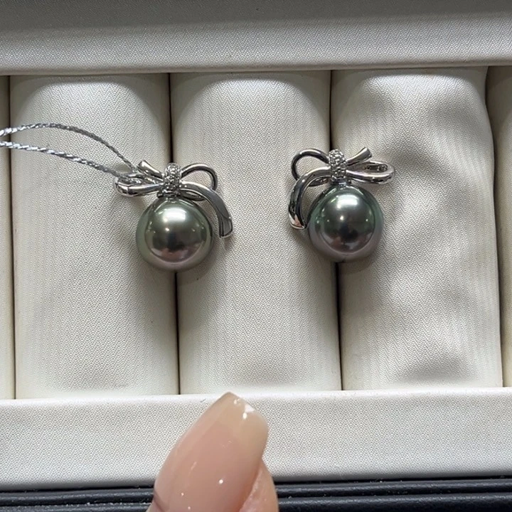 银S925镶嵌耳饰海水珍珠9-10mm111号