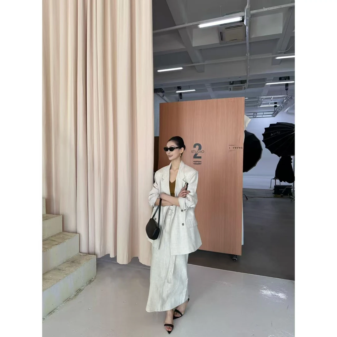 FIINAL《自我轮廓》法式复古大气简约翻领双排扣西装套装