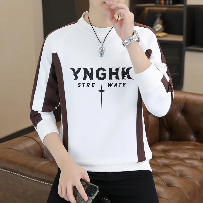 稻草人2025春秋轻奢男士休闲卫衣圆领时尚百搭套头长袖T恤（有加绒