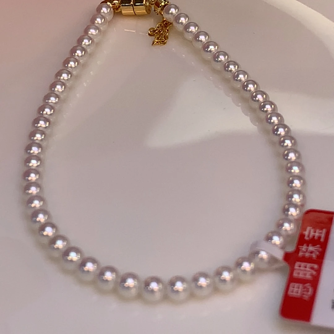 银S925镶嵌淡水珍珠手串3-4