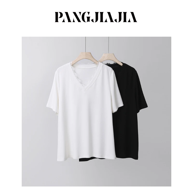 【胖佳佳】Ji简主义 短袖T恤时尚蕾丝拼接休闲上衣H625Z03480