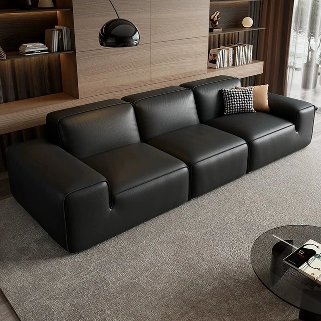 意式极简大黑牛真皮沙发客厅轻奢简约现代大小户型直排三人位沙发