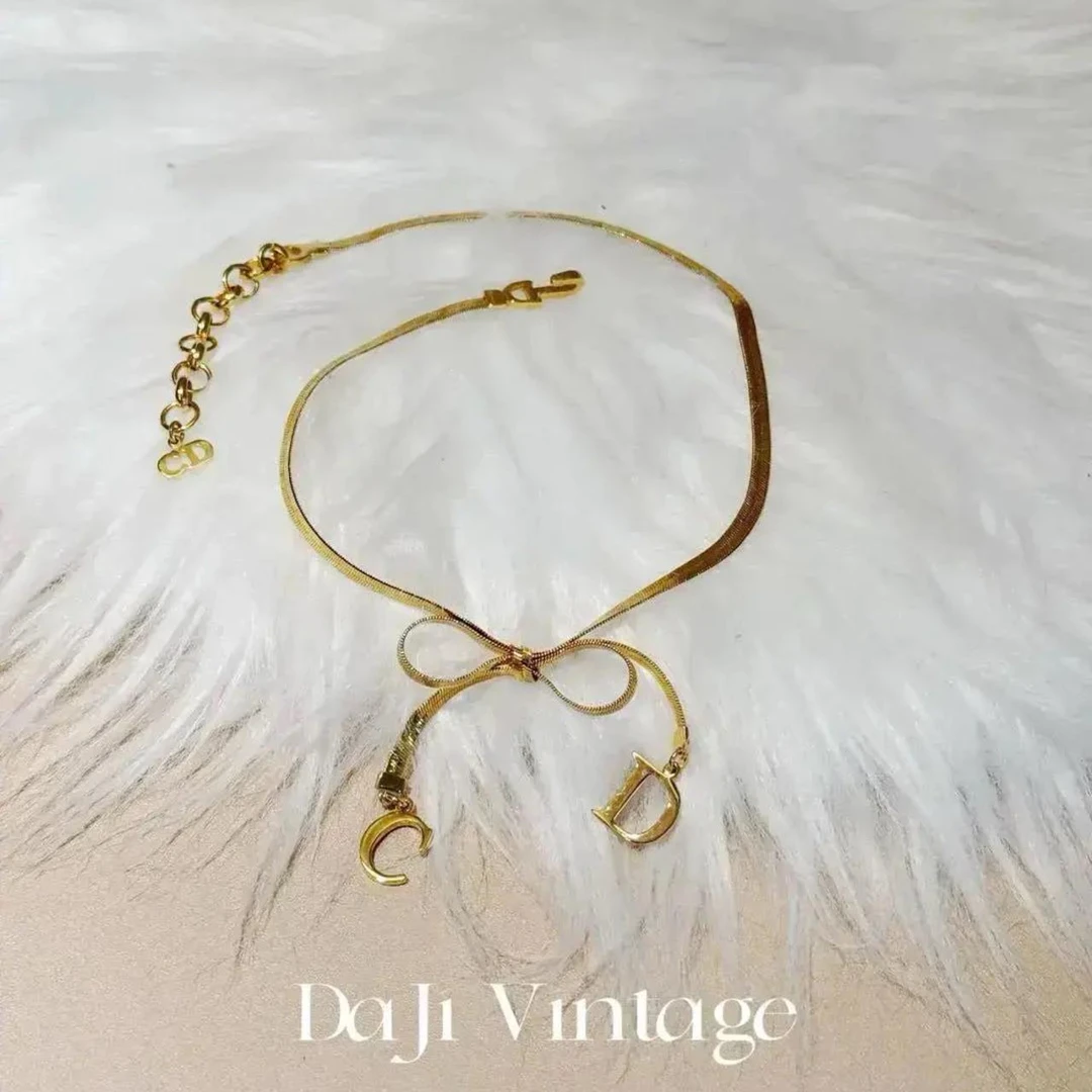 99新 DIOR/迪奥 大吉中古/Dior迪奥金色蝴蝶结项链