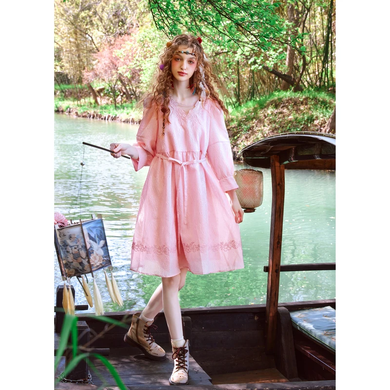 【福利款】菀壹连衣裙女高腰隐形拉链设计感纯色中长裙Q25923331