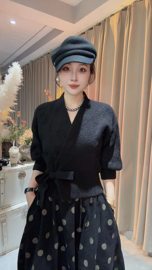 HUIHUI 韩版系带针织开衫·