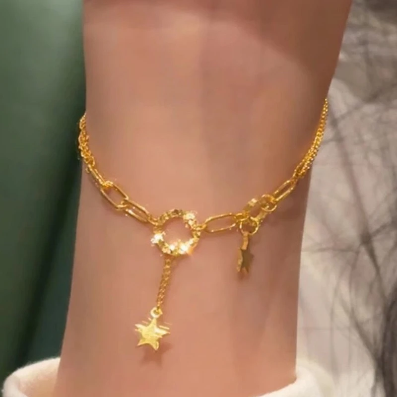 钛钢手链 （永不掉色）碎碎冰圆环星星流苏手链轻奢气质小众手串女