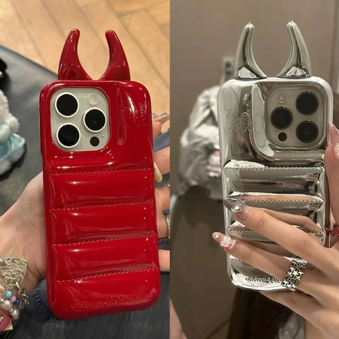 韩系ins个性创意恶魔触角13iPhone-16promax皮质时尚小众防摔保护