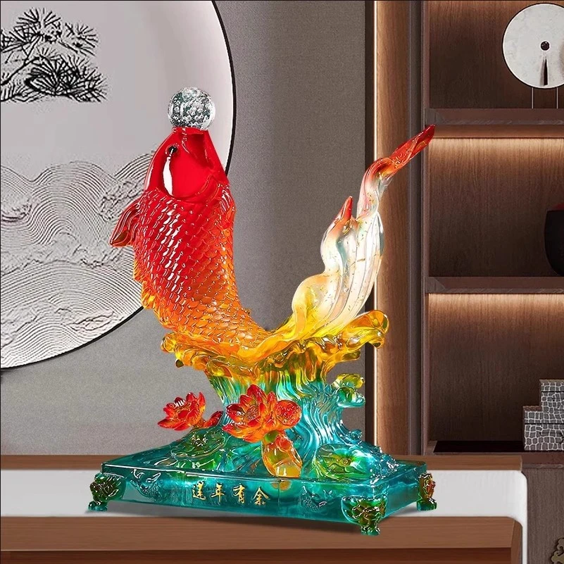 莲年有余金鱼摆件家居装饰客厅博古架开业乔迁装饰品中式玄关摆设