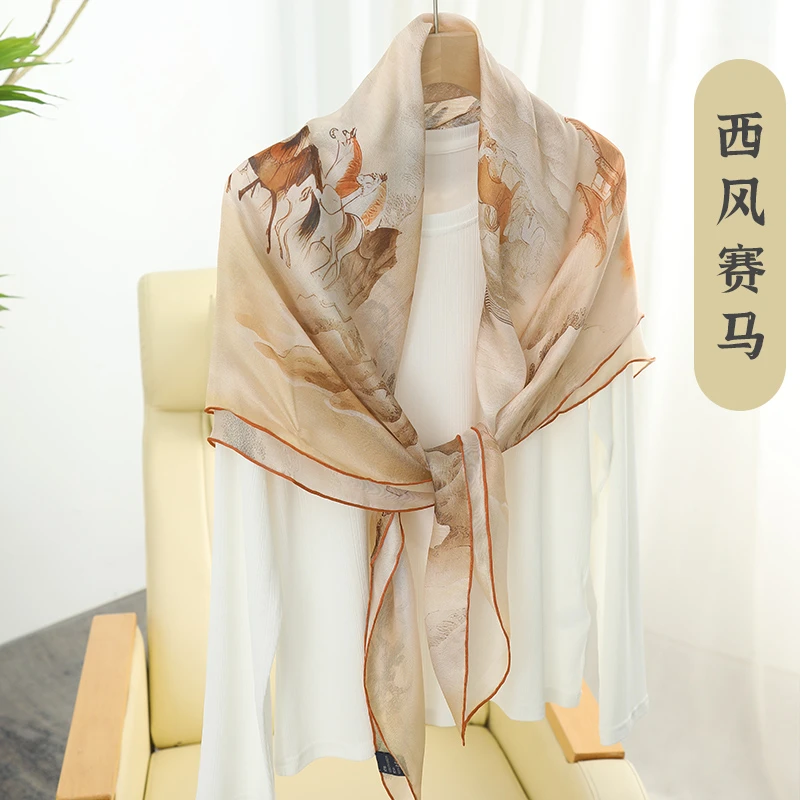 LANZIBES/蓝之蓓经典手绘轻薄真丝西丽纱大方巾民族风披肩S8703