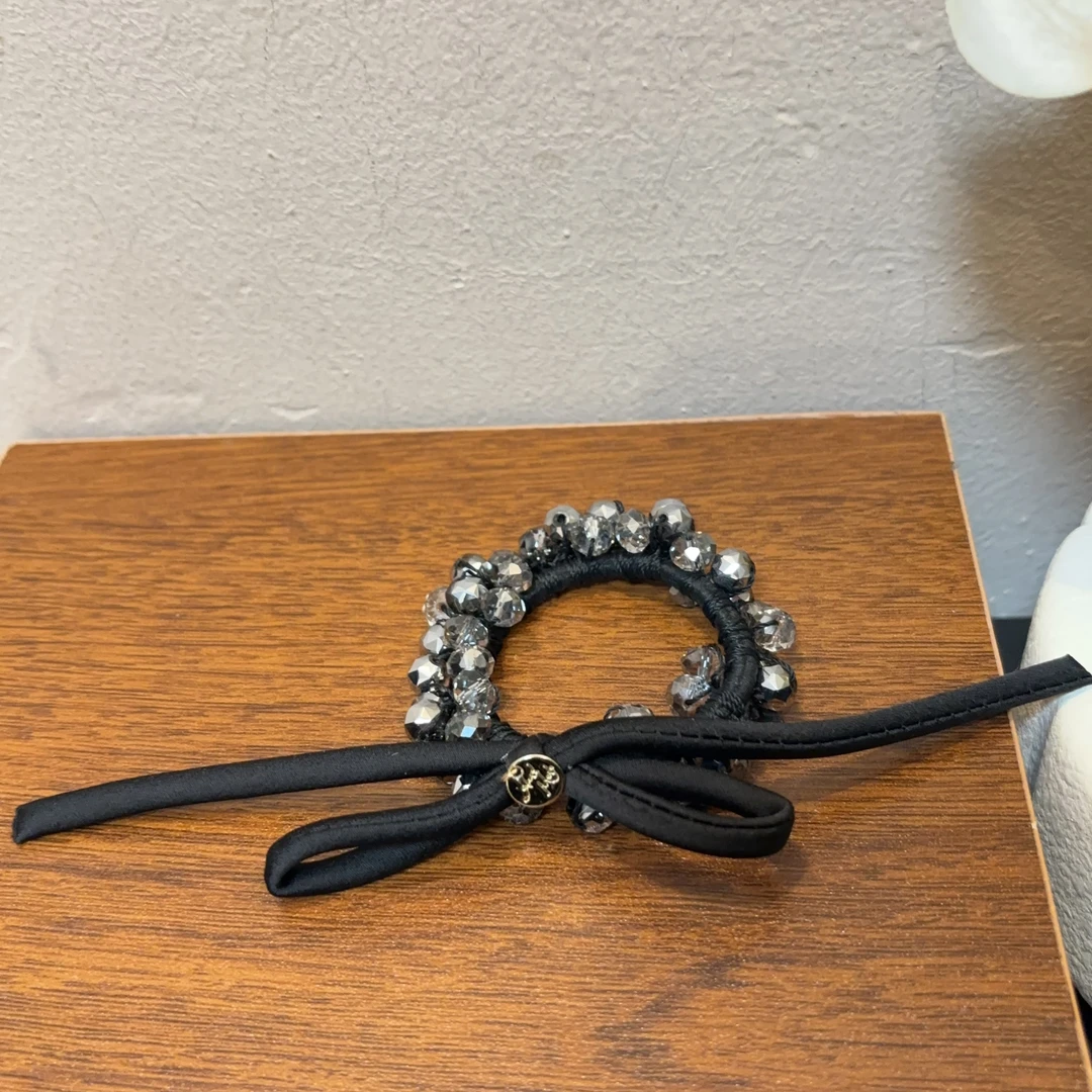 设计款冰透珠珠蝴蝶结发圈T55