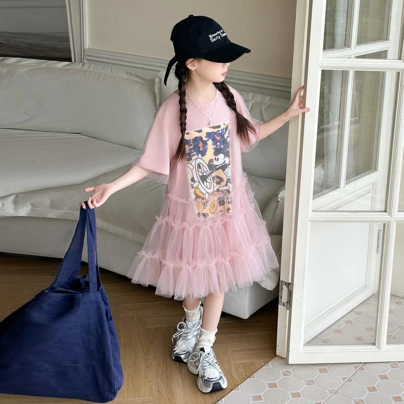 FAVMARTHA女童夏装2025新款洋气大童连衣裙高级感儿童夏季女孩纯