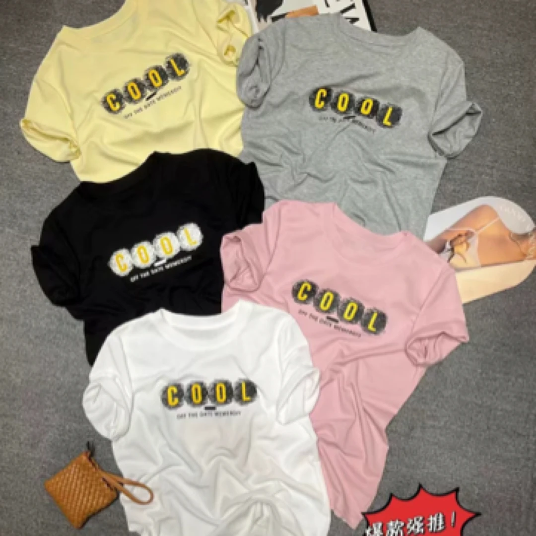 美美推荐6560新款字母宽松百搭圆领休闲短袖体恤