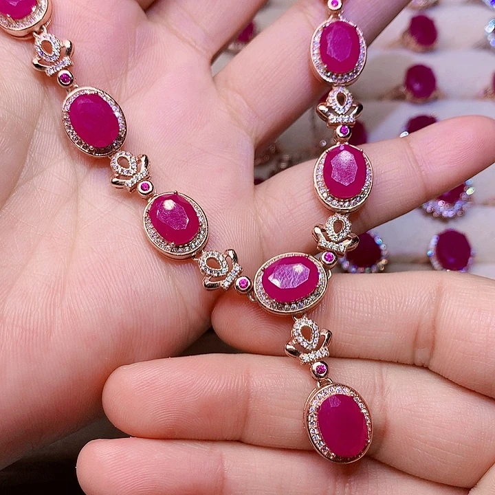 红宝石颈饰银S925镶嵌